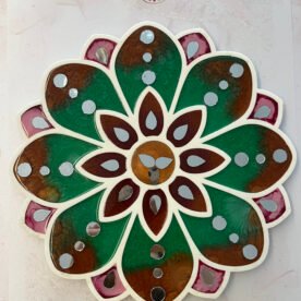 Misa Island Rangoli- Pink, Bronze, Green & Gold Flower, Abhlas (mirrors) 6 island rangoli IR06 IMG 9198 scaled 1