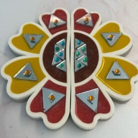 Misa Island Rangoli Floral Border- Red, Yellow, Maroon, Studs & Abhlas (mirrors)- Set of 2, Small 4 island rangoli IR12 IMG 9735