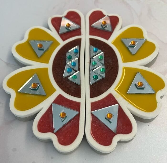 Misa Island Rangoli Floral Border- Red, Yellow, Maroon, Studs & Abhlas (mirrors)- Set of 2, Small - Image 2