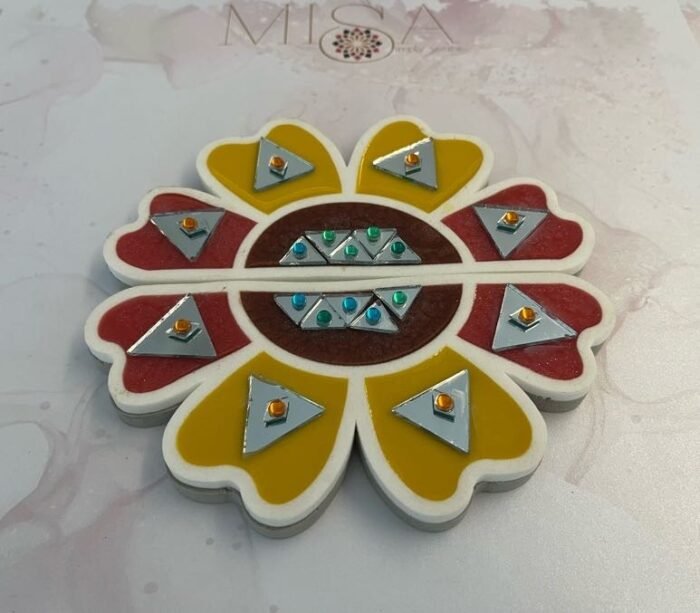 Misa Island Rangoli Floral Border- Red, Yellow, Maroon, Studs & Abhlas (mirrors)- Set of 2, Small - Image 4