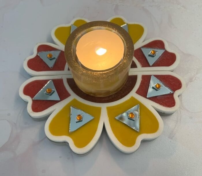 Misa Island Rangoli Floral Border- Red, Yellow, Maroon, Studs & Abhlas (mirrors)- Set of 2, Small - Image 3