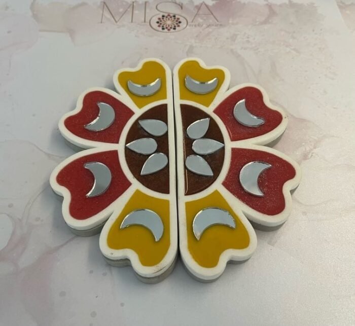 Misa Island Rangoli Floral Border- Yellow, Red, Maroon & Abhlas (mirrors)- Set of 2, Small