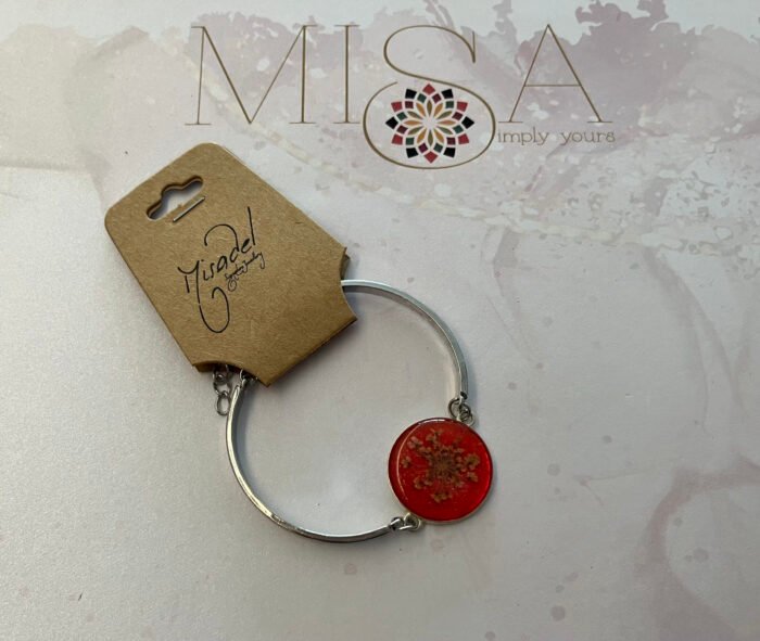 Misa Allium Bangle Bracelet- Silver, Hot Pink, Pink flower