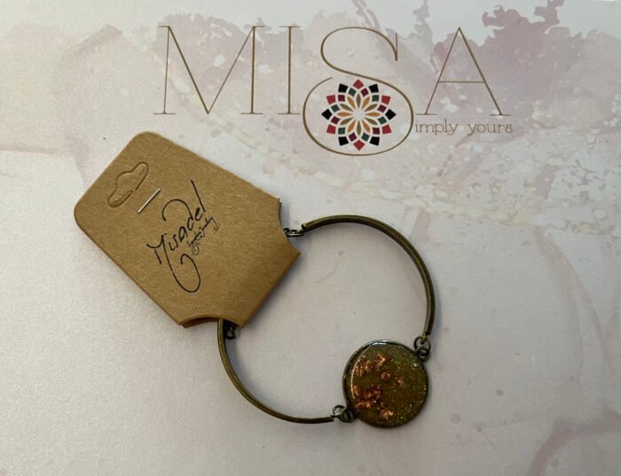 Misa Allium Bangle Bracelet- Antique Silver, Gold shimmer &  Green