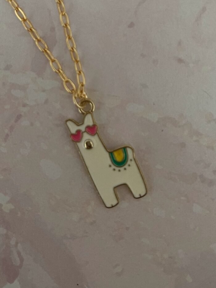 Necklace- Misa Happy Dog Gold Enamel Pendant- White with Gold Link Chain