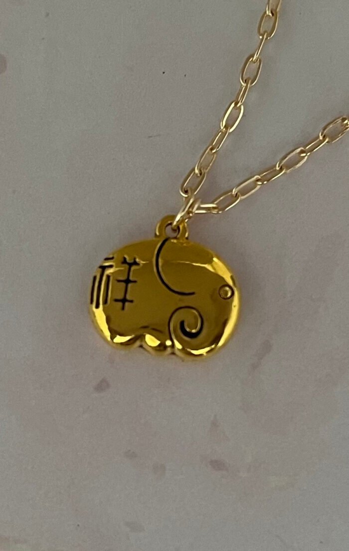 Necklace- Misa Elephant Gold Pendant with Gold Link Chain - Image 2