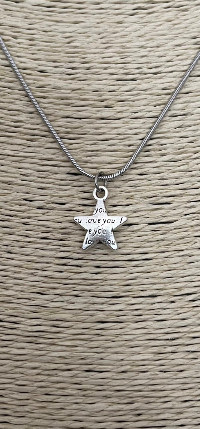 Necklace- Misa I Love You Star Silver Pendant with Silver Snake Chain
