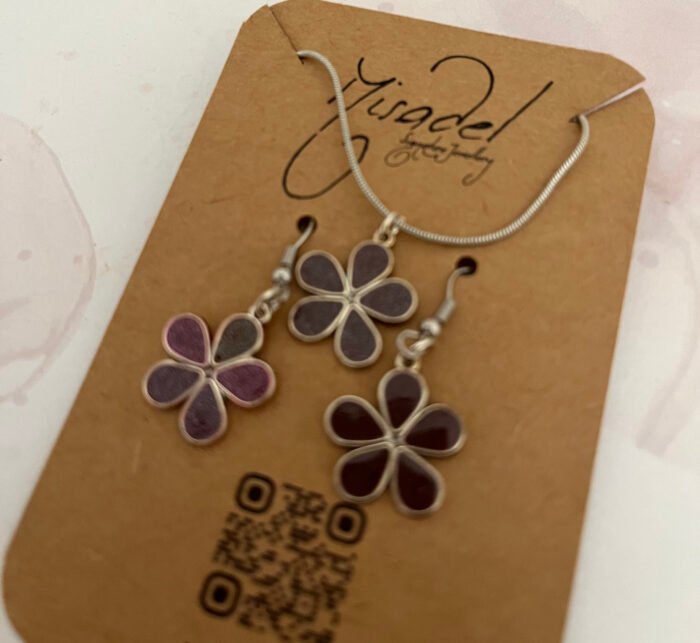 Misa Flora Necklace & Earrings Set- Silver, Deep Red