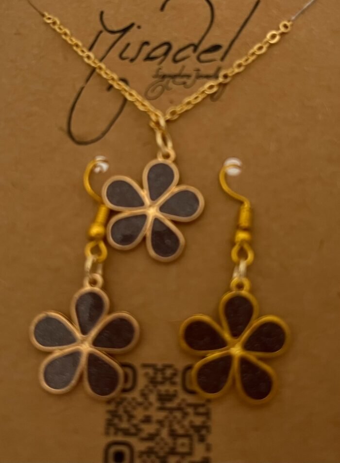 Misa Flora Necklace & Earrings Set- Gold, Deep Red