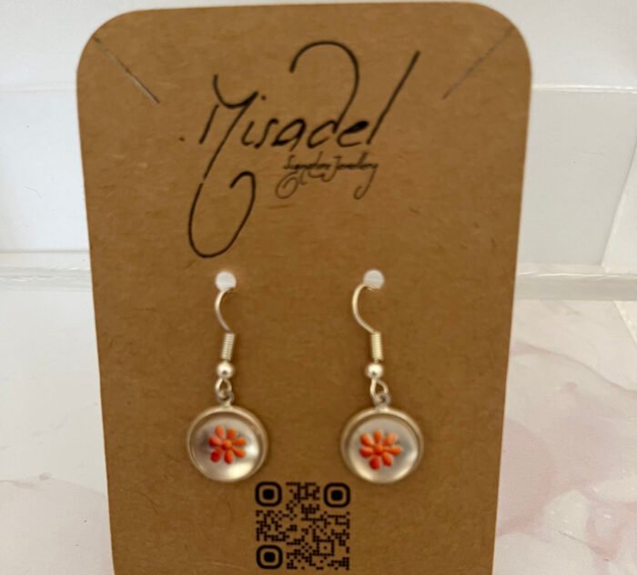 Misa Allium Silver Earrings with Pink Flower - Image 2