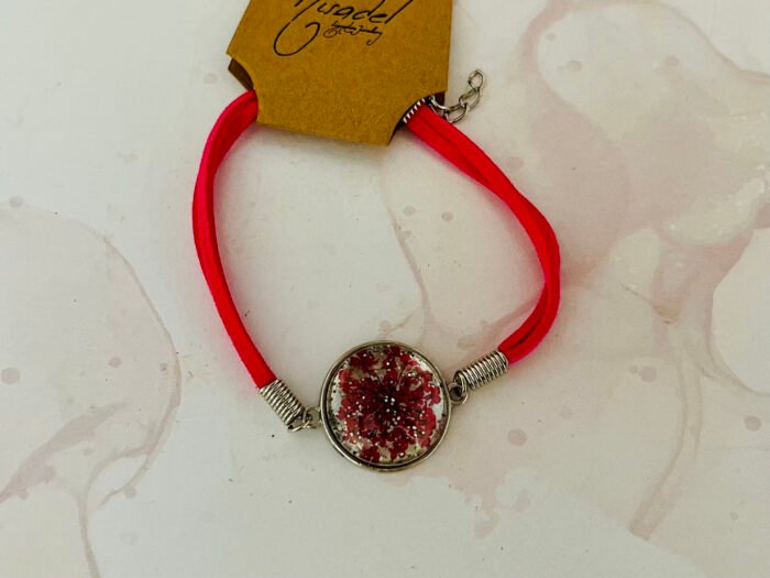 Misa Cord Chain Bracelet- Dark Pink, Red Flower, Cabochon - Image 2