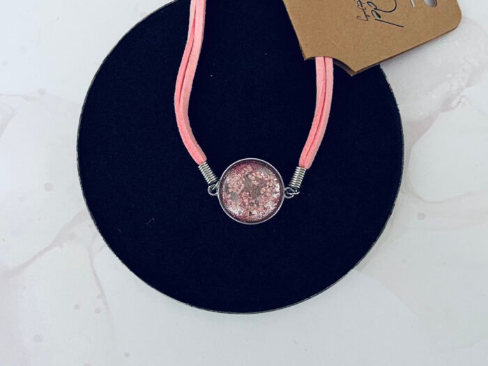 Misa Cord Chain Bracelet- Light Pink, Pink Flower, Cabochon