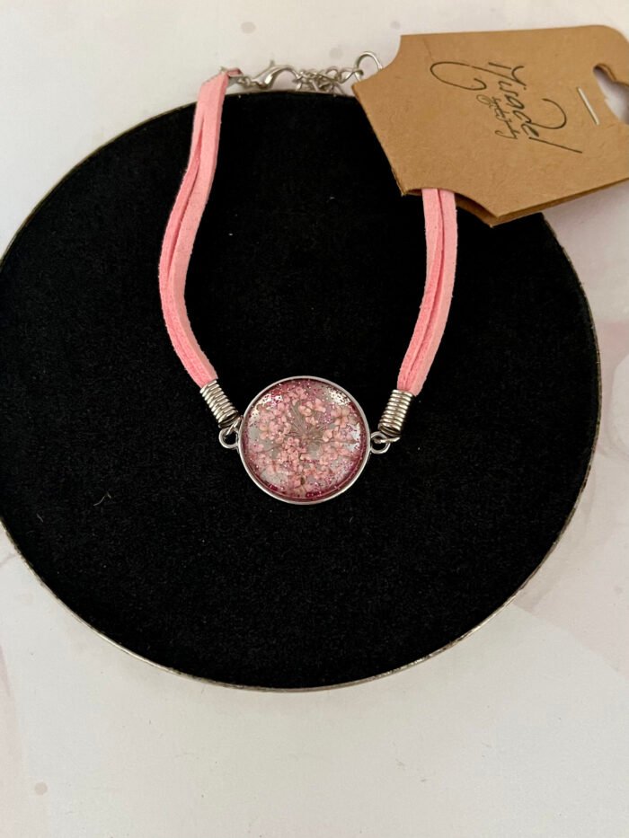 Misa Cord Chain Bracelet- Light Pink, Pink Flower, Cabochon - Image 2