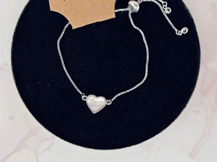 Misa Silver MOP Heart Bracelet with adjustable slider chain - Image 2