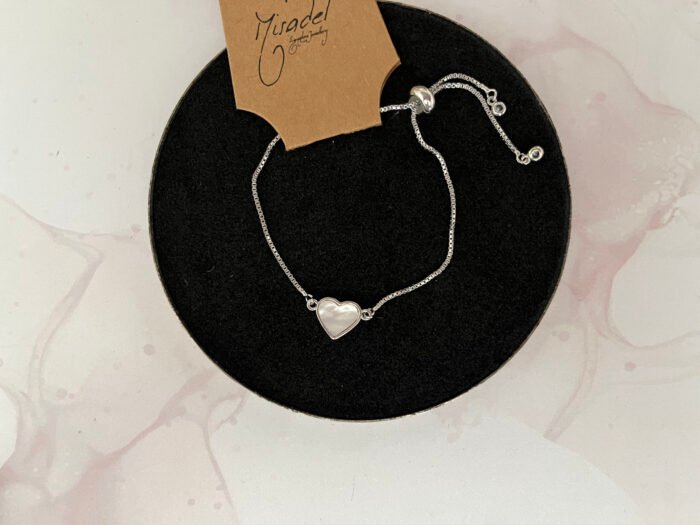 Misa Silver MOP Heart Bracelet with adjustable slider chain
