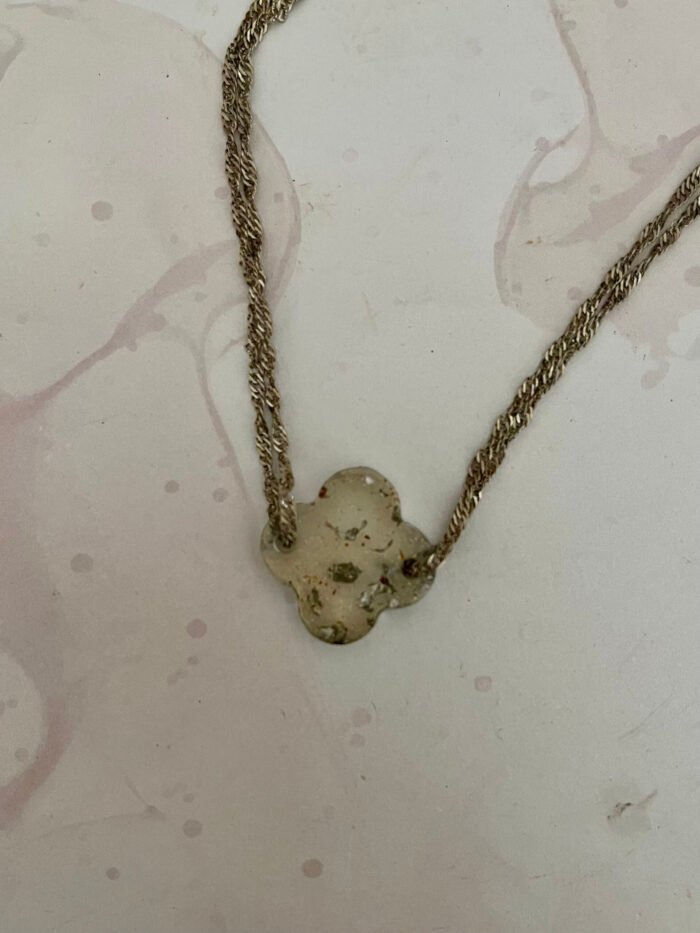 Necklace- Misa Flora Resin Pendant- Transparent Silver 4 Petals