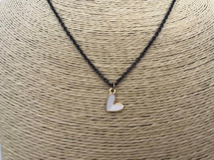 Necklace- Misa Groovy Heart Gold Enamel Pendant- White with Black Link Chain - Image 3