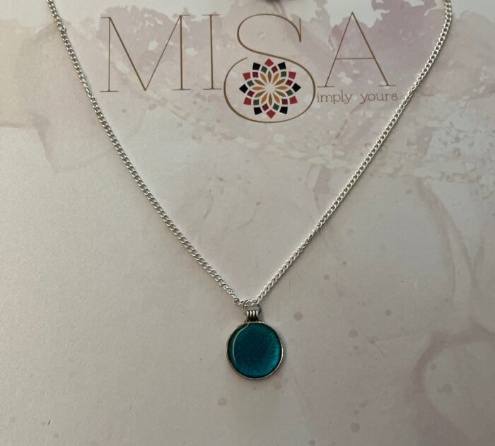 Necklace- Misa Allium Pendant with Silver Small Cable Chain- Shimmer Blue