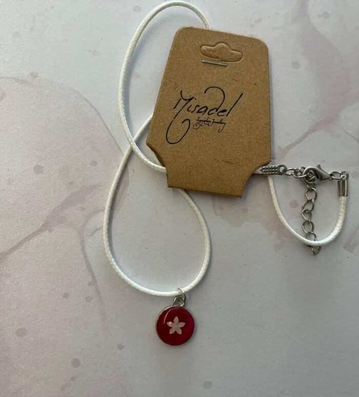 Necklace- Misa Allium Pendant with White Cord Chain- Red, Holographic design