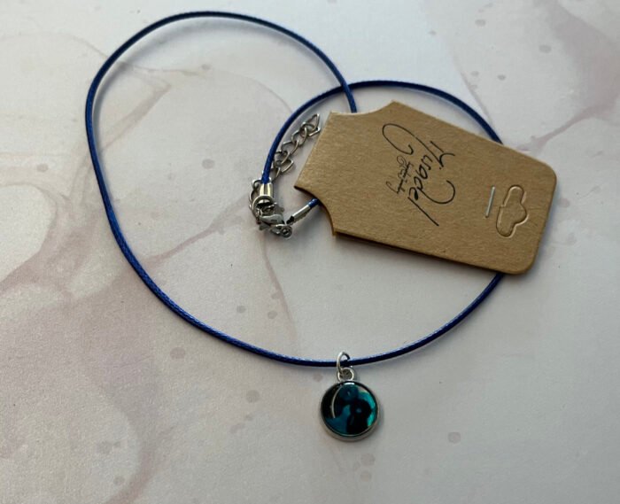 Necklace- Misa Allium Pendant with Blue Cord Chain- Blue, Blue discs