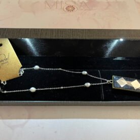 Necklace- Misa Emerald Pendant with Silver Pearl Chain- Black base, Mirror 3 necklace NK47 IMG 9549 scaled 1