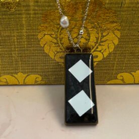 Necklace- Misa Emerald Pendant with Silver Pearl Chain- Black base, Mirror 4 necklace NK47 IMG 9550 scaled 1