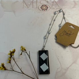 Necklace- Misa Emerald Pendant with Silver Pearl Chain- Black base, Mirror 5 necklace NK47 IMG 9551 scaled 1