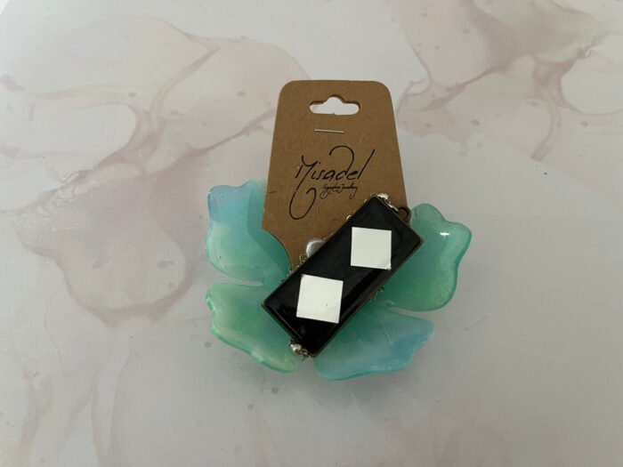 Necklace- Misa Emerald Pendant with Silver Pearl Chain- Black base, Mirror - Image 4