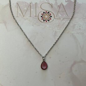 Necklace- Misa Droplet Pendant with Silver Cable Chain- Pink base, Mirror 3 necklace NK56 IMG 0003