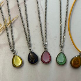 Necklace- Misa Droplet Pendant with Silver Cable Chain- Pink base, Mirror 4 necklace NK56 IMG 9998 scaled 1