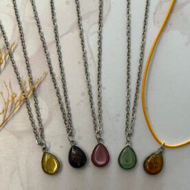 Necklace- Misa Droplet Pendant with Silver Cable Chain- Pink base, Mirror 5 necklace NK56 IMG 9999 scaled 1