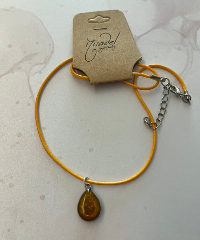 Necklace- Misa Droplet Pendant with Orange Cord Chain- Fire Yellow, Beads