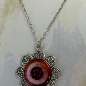 Necklace- Misa Flora Pendant with Fancy Silver Chain- Orange sparkle, Mother of Pearl ring 5 necklace NK60 IMG 9708 scaled 1