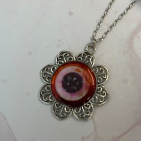 Necklace- Misa Flora Pendant with Fancy Silver Chain- Orange sparkle, Mother of Pearl ring 6 necklace NK60 IMG 9710 scaled 1