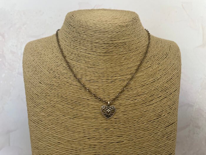 Necklace- Misa Groovy Jaali Heart Vintage Silver Pendant with Silver Twisted Chain - Image 2