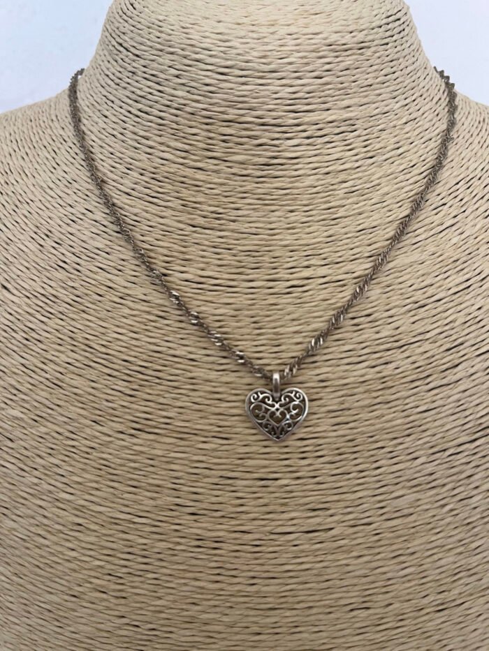 Necklace- Misa Groovy Jaali Heart Vintage Silver Pendant with Silver Twisted Chain - Image 3