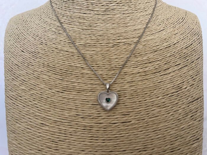 Necklace- Misa Groovy Heart Silver with Emerald Pendant with Silver Snake Chain - Image 2