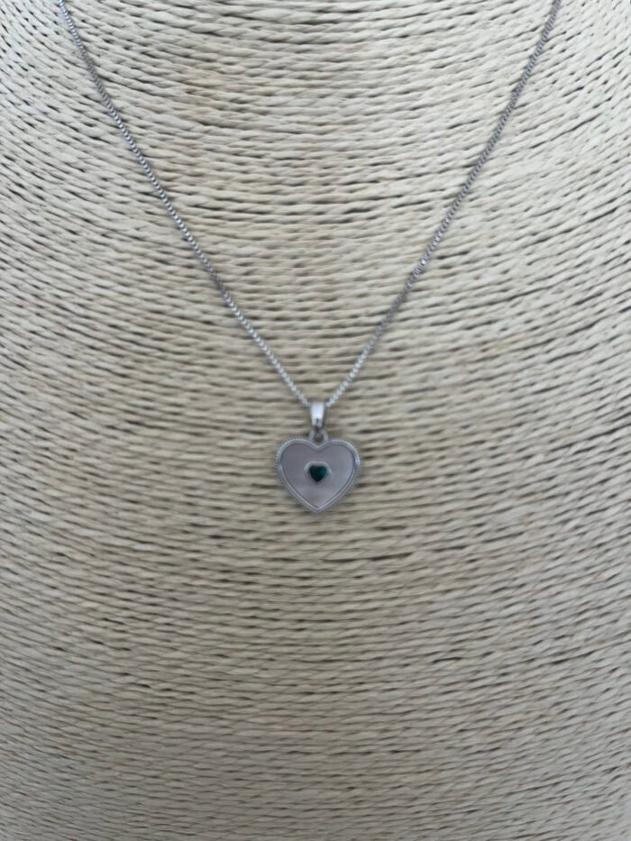 Necklace- Misa Groovy Heart Silver with Emerald Pendant with Silver Snake Chain - Image 3