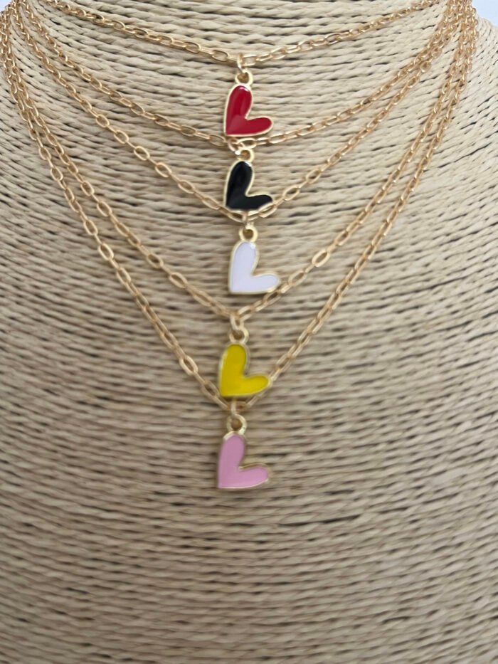 Necklace- Misa Groovy Heart Gold enamel Pendant- Black with Gold Link Chain - Image 3