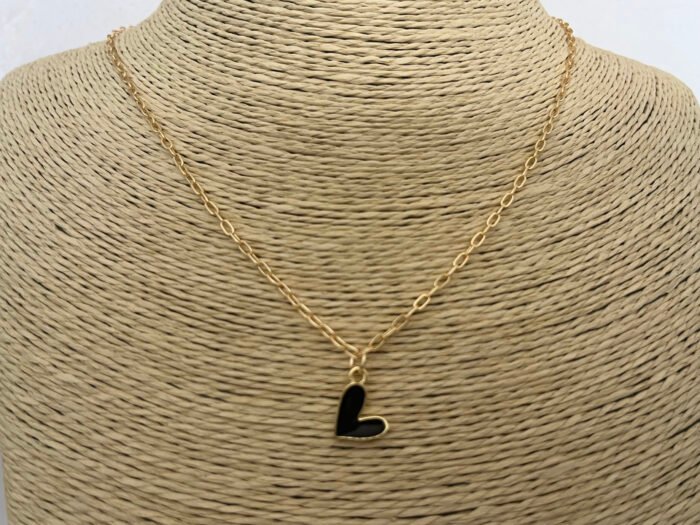 Necklace- Misa Groovy Heart Gold enamel Pendant- Black with Gold Link Chain - Image 2