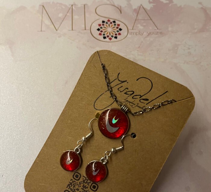 Misa Allium Pendant &  Earrings Set- Red, Holographic design - Image 4
