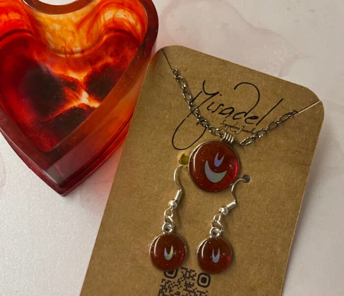 Misa Allium Pendant &  Earrings Set- Red, Holographic design - Image 2