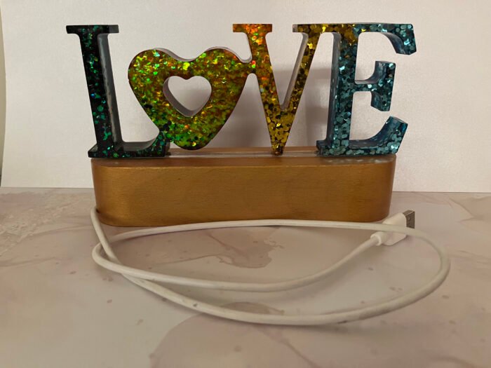 Misa Love Lamp- Gold, Green & Blue with Shimmer