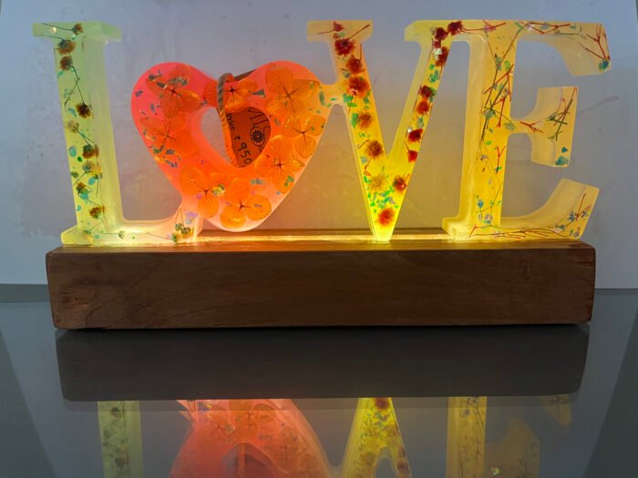 Misa Love Lamp- Green, Yellow, Orange with dried flowers - Image 3