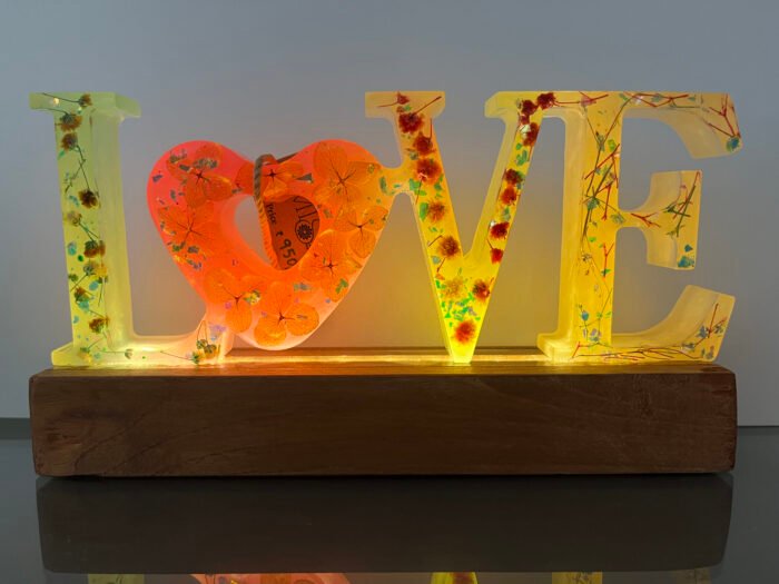 Misa Love Lamp- Green, Yellow, Orange with dried flowers