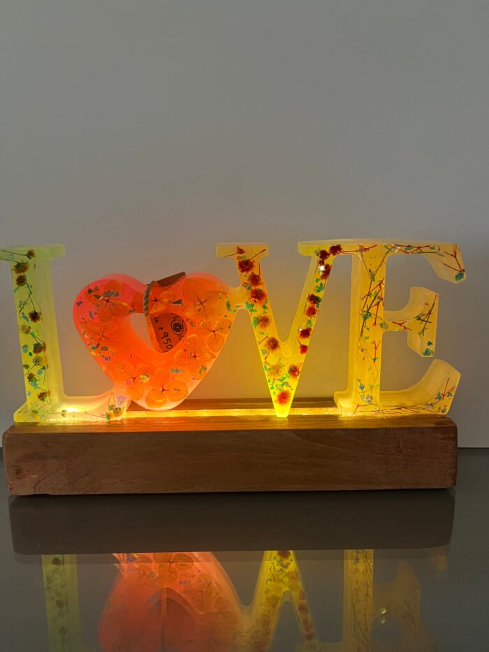 Misa Love Lamp- Green, Yellow, Orange with dried flowers - Image 2
