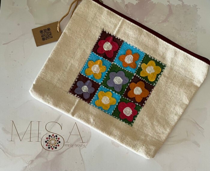 Misa Hand-painted Pouch- Floral Grid