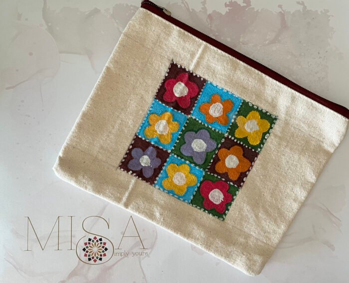 Misa Hand-painted Pouch- Floral Grid - Image 2