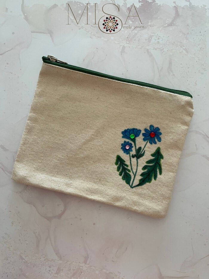 Misa Hand-painted Pouch- Flower with studs