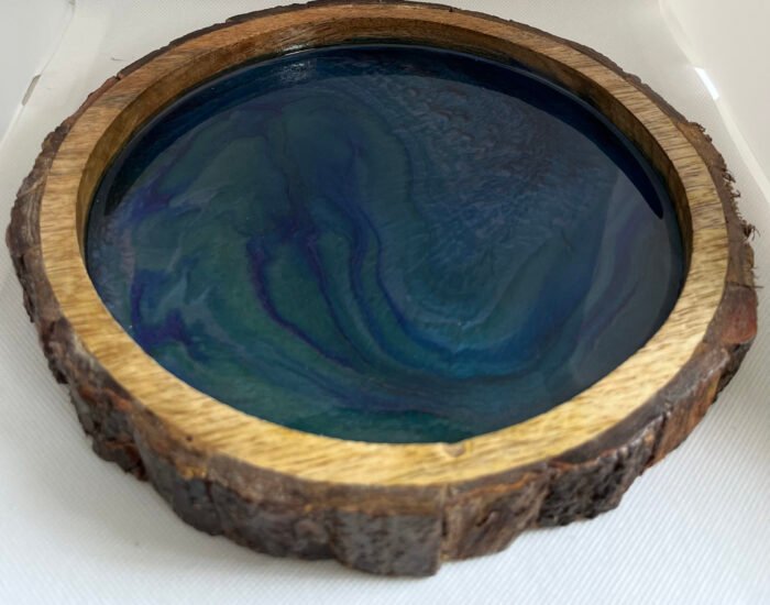 Misa Allium Round Wooden Tray- Peacock feather colors